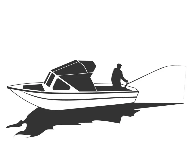 Boat clipart svg, man standing in a boat holding fishing rod silhouette transparent back vector illustration